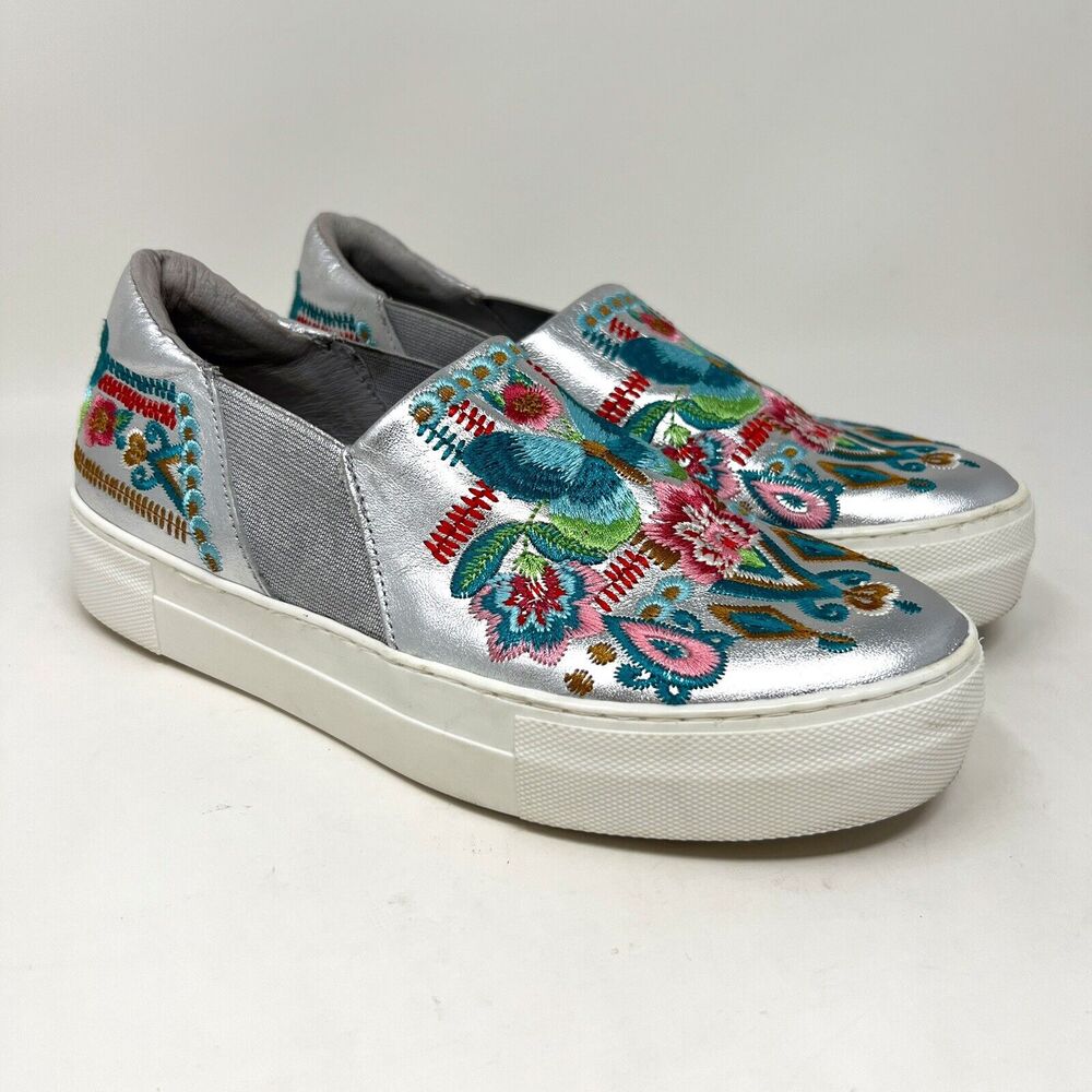 Johnny Was Silver Embroidered Sneakers